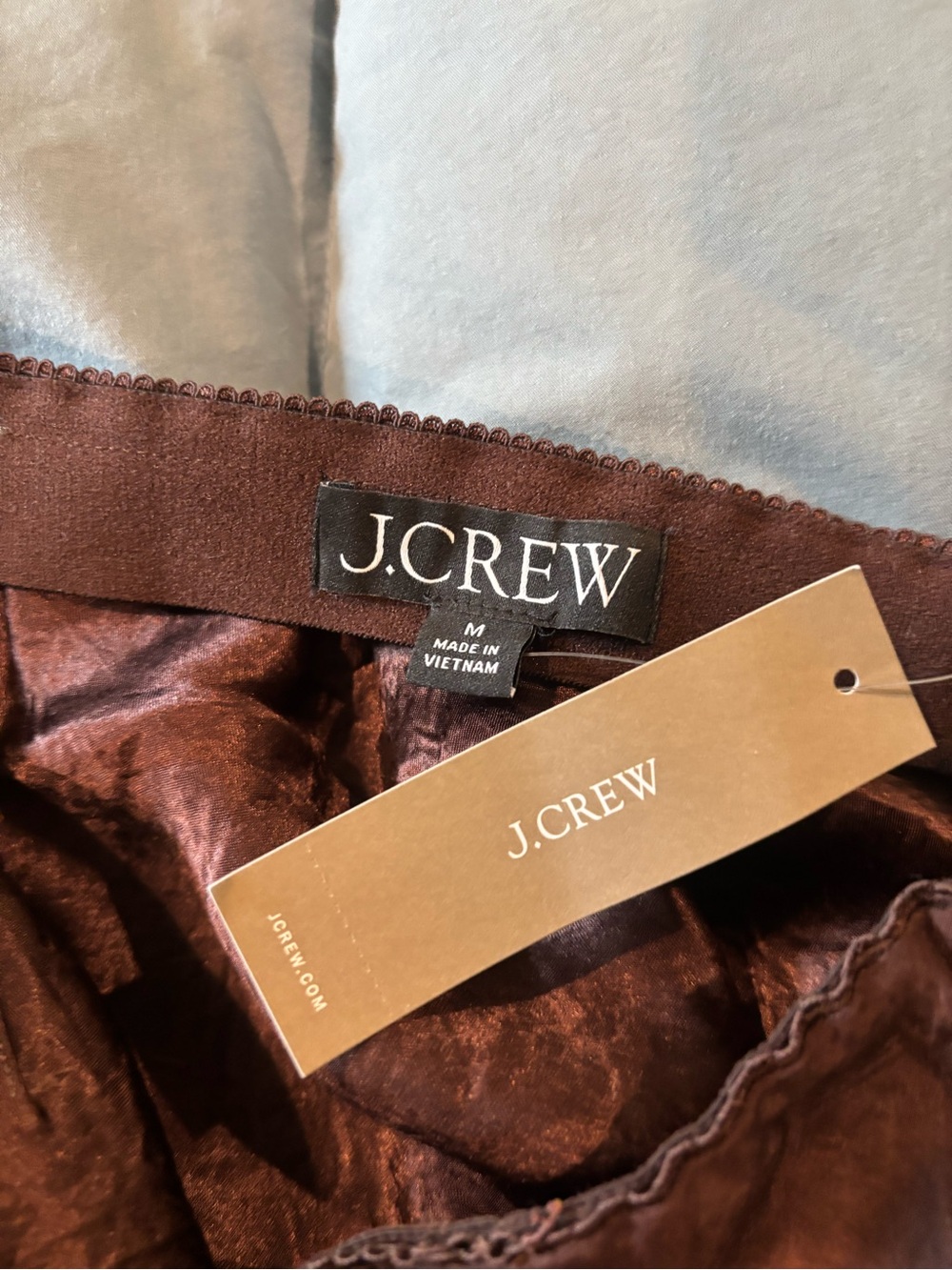 J. Crew Lace-trim slip skirt in matte textured satin- chocolate latte. NWT
